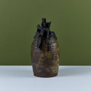 Large Brutalist Japanese Ceramic Vase by Takao Tomono