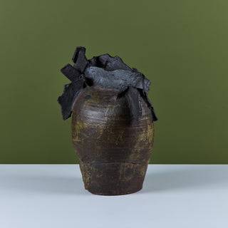 Large Brutalist Japanese Ceramic Vase by Takao Tomono