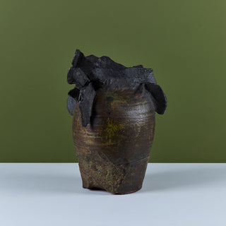 Large Brutalist Japanese Ceramic Vase by Takao Tomono