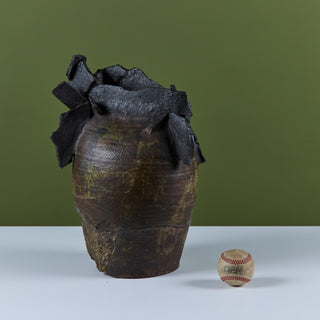 Large Brutalist Japanese Ceramic Vase by Takao Tomono