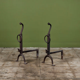 Pair of Large Gothic Style Cast Iron Andirons