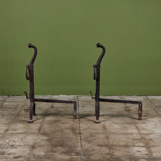Pair of Large Gothic Style Cast Iron Andirons