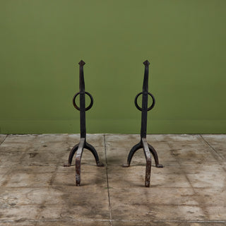Pair of Large Gothic Style Cast Iron Andirons