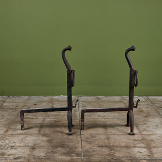 Pair of Large Gothic Style Cast Iron Andirons