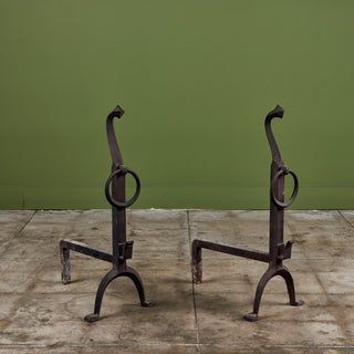 Pair of Large Gothic Style Cast Iron Andirons