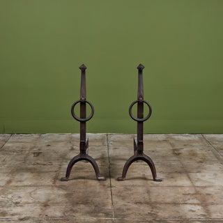 Pair of Large Gothic Style Cast Iron Andirons
