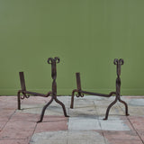 Pair of Large Cast Iron Arts and Crafts Andirons
