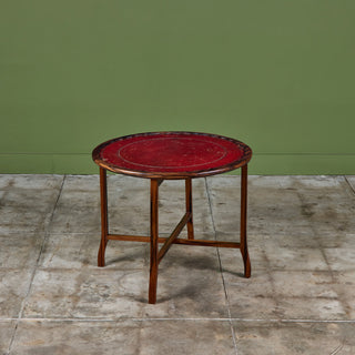 Round Red Leather-Top Occasional Table