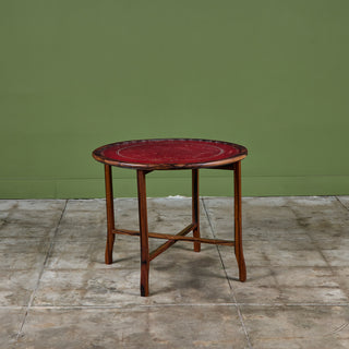 Round Red Leather-Top Occasional Table
