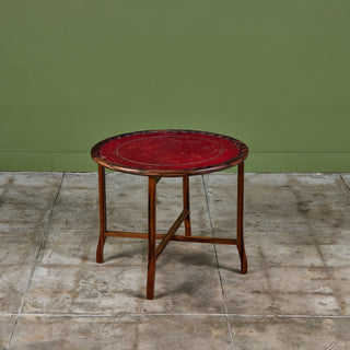 Round Red Leather-Top Occasional Table