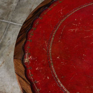 Round Red Leather-Top Occasional Table