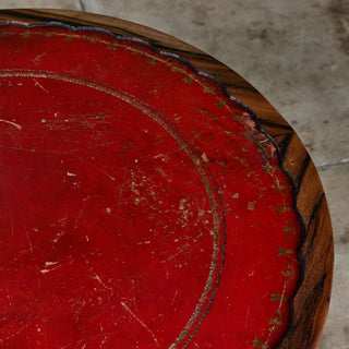 Round Red Leather-Top Occasional Table