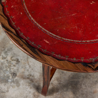 Round Red Leather-Top Occasional Table