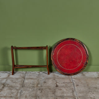 Round Red Leather-Top Occasional Table