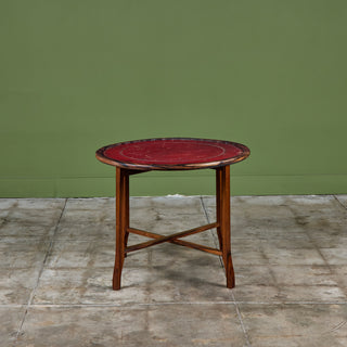 Round Red Leather-Top Occasional Table