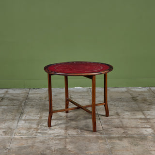 Round Red Leather-Top Occasional Table