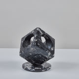 Fossilized Black Marble Cube Sculpture