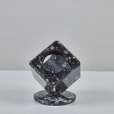 Fossilized Black Marble Cube Sculpture