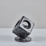 Fossilized Black Marble Cube Sculpture