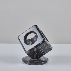 Fossilized Black Marble Cube Sculpture