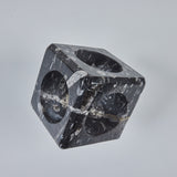 Fossilized Black Marble Cube Sculpture