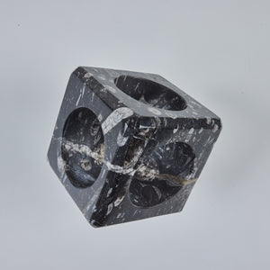 Fossilized Black Marble Cube Sculpture