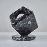 Fossilized Black Marble Cube Sculpture