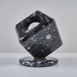 Fossilized Black Marble Cube Sculpture