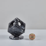 Fossilized Black Marble Cube Sculpture