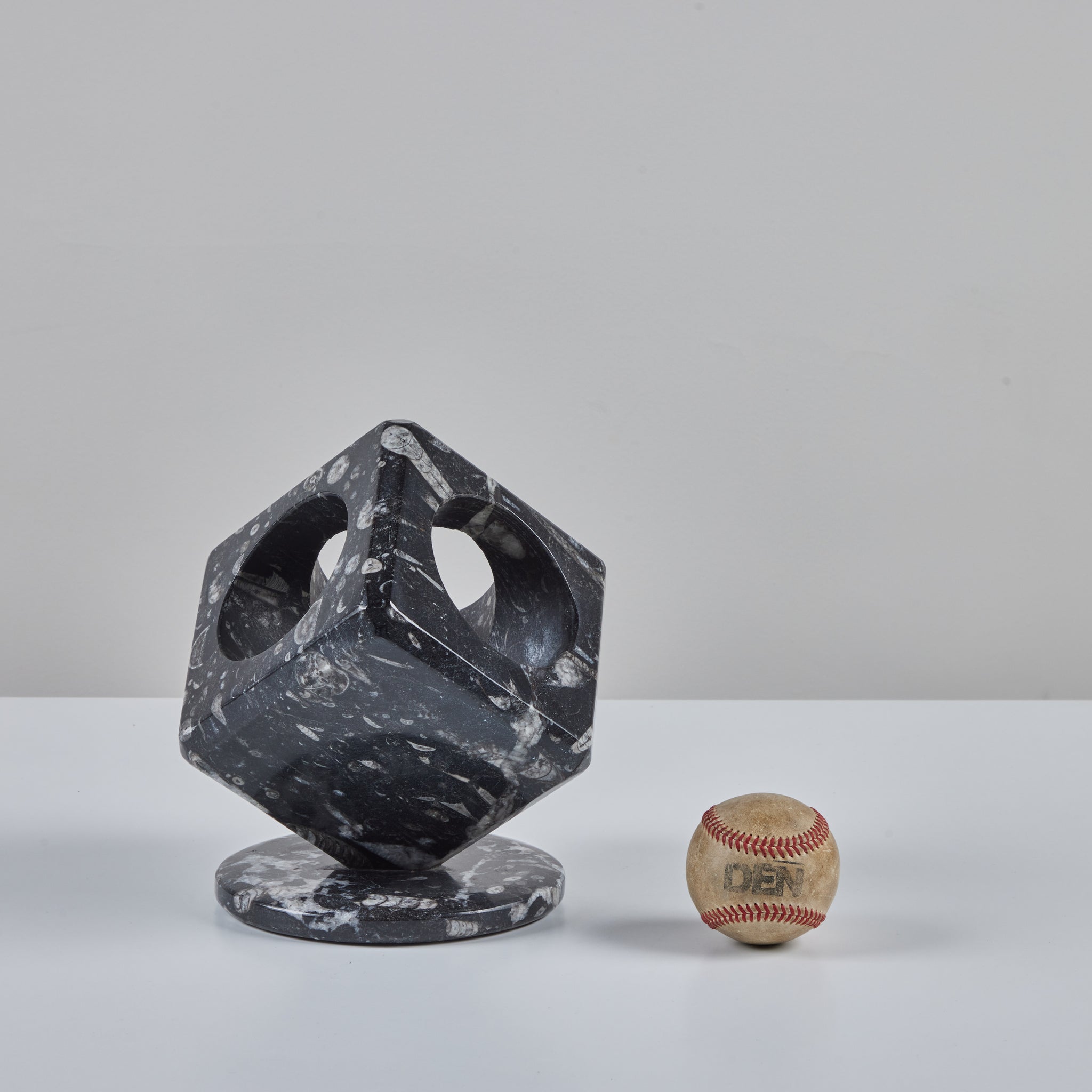 Fossilized Black Marble Cube Sculpture