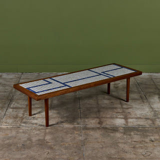 Gordon and Jane Martz Rectangular Coffee Table with Blue and White Tile Inlay