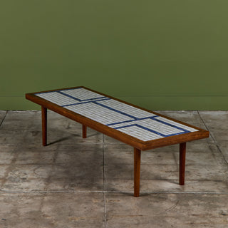 Gordon and Jane Martz Rectangular Coffee Table with Blue and White Tile Inlay