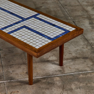 Gordon and Jane Martz Rectangular Coffee Table with Blue and White Tile Inlay
