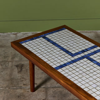 Gordon and Jane Martz Rectangular Coffee Table with Blue and White Tile Inlay
