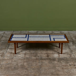 Gordon and Jane Martz Rectangular Coffee Table with Blue and White Tile Inlay
