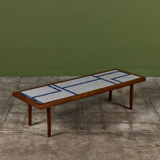 Gordon and Jane Martz Rectangular Coffee Table with Blue and White Tile Inlay