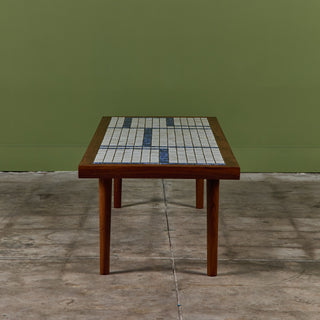 Gordon and Jane Martz Rectangular Coffee Table with Blue and White Tile Inlay
