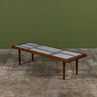 Gordon and Jane Martz Rectangular Coffee Table with Blue and White Tile Inlay