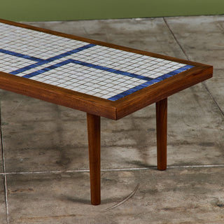 Gordon and Jane Martz Rectangular Coffee Table with Blue and White Tile Inlay