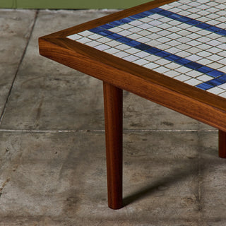 Gordon and Jane Martz Rectangular Coffee Table with Blue and White Tile Inlay