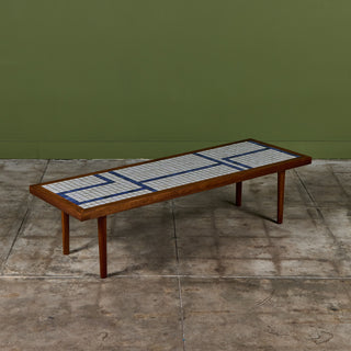 Gordon and Jane Martz Rectangular Coffee Table with Blue and White Tile Inlay