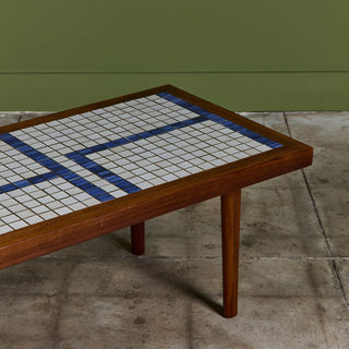 Gordon and Jane Martz Rectangular Coffee Table with Blue and White Tile Inlay