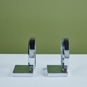 Circular Chrome Bookends in the Style of Curtis Jeré