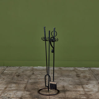 Oversized Wrought Iron Fireplace Tool Set