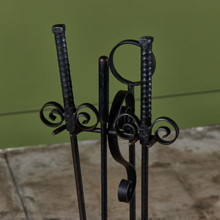 Oversized Wrought Iron Fireplace Tool Set