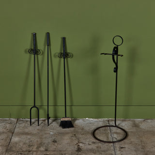 Oversized Wrought Iron Fireplace Tool Set