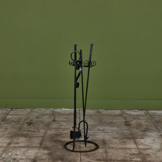 Oversized Wrought Iron Fireplace Tool Set