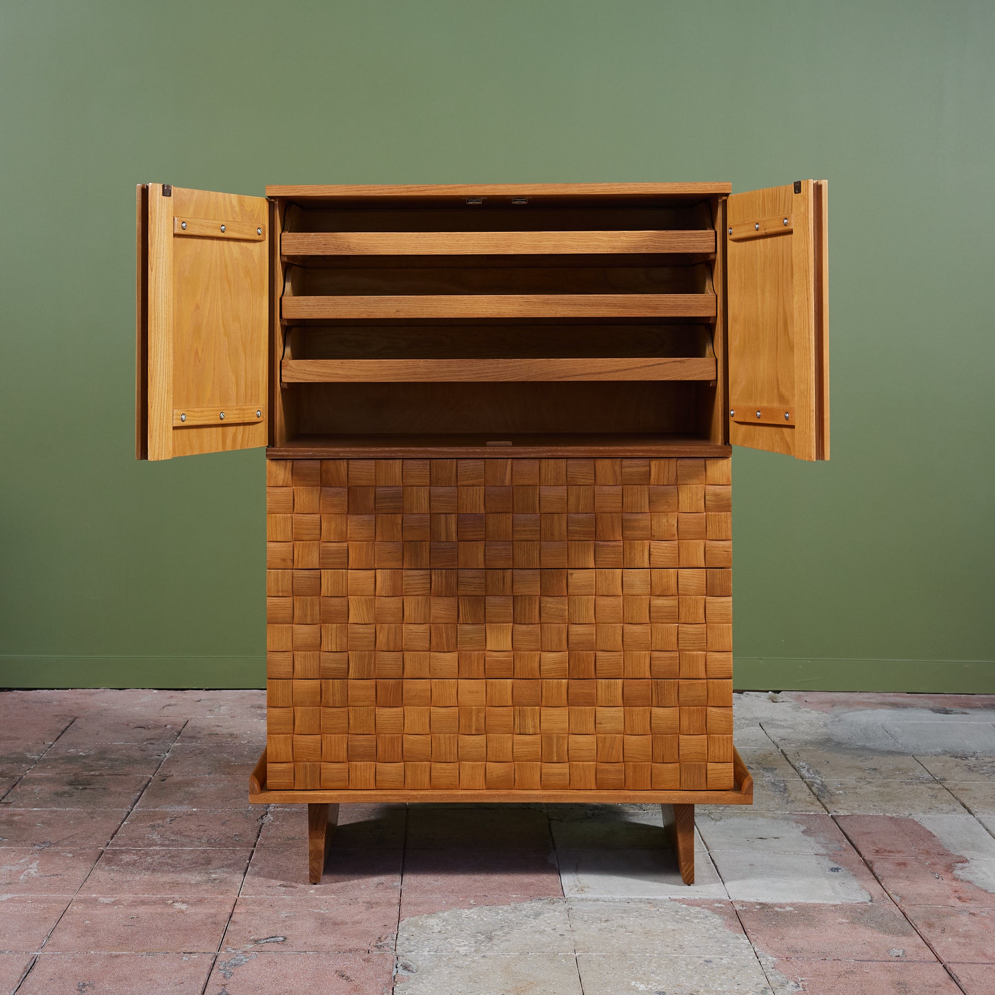 ON HOLD ** Paul Laszlo "Basket Weave" Highboy Dresser for Brown Saltman