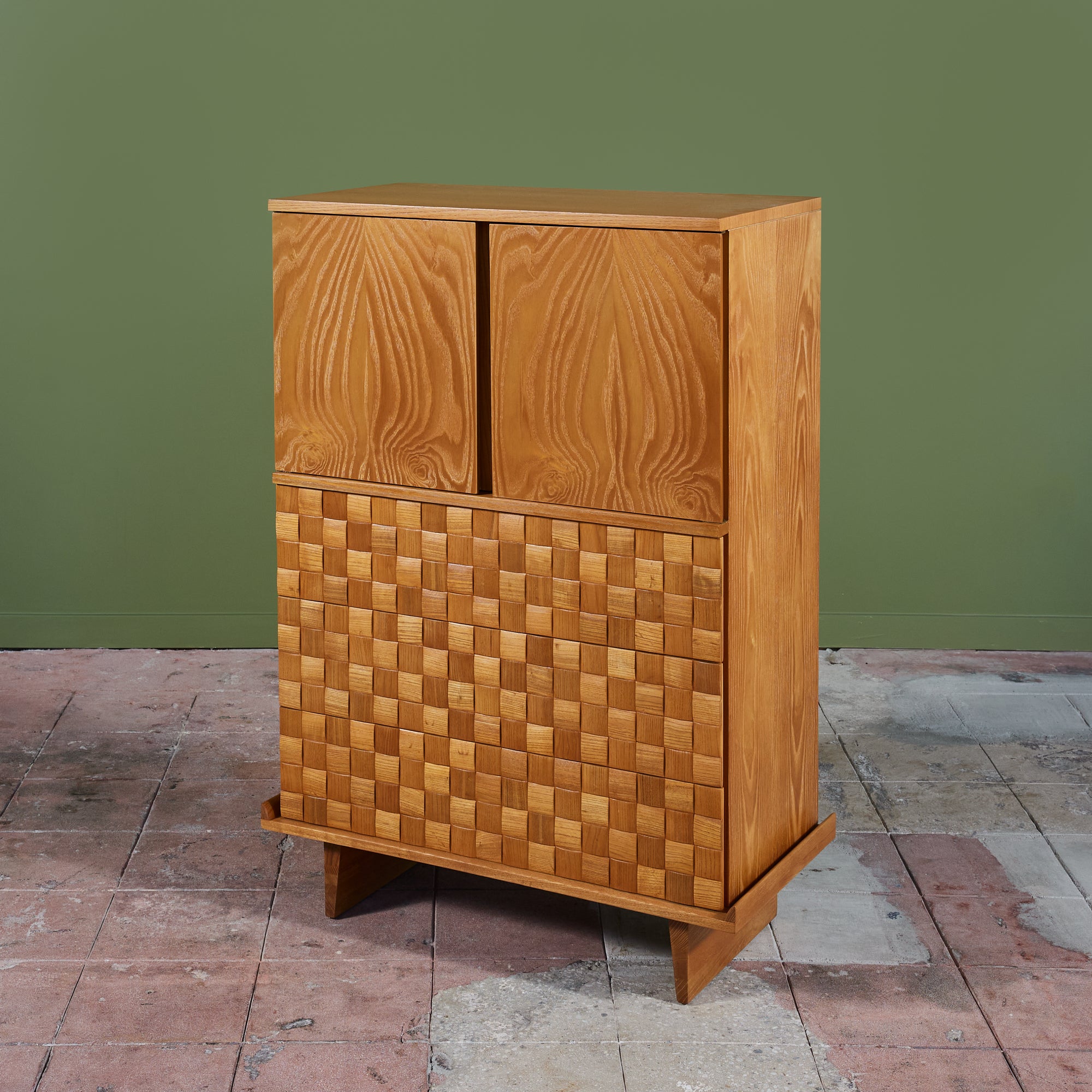 ON HOLD ** Paul Laszlo "Basket Weave" Highboy Dresser for Brown Saltman