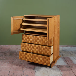 ON HOLD ** Paul Laszlo "Basket Weave" Highboy Dresser for Brown Saltman